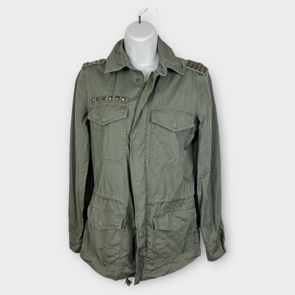 Mudd 90s Grunge Snap Front Green Long Sleeve Studded Canvas Utility Jacket XS - Picture 1 of 7
